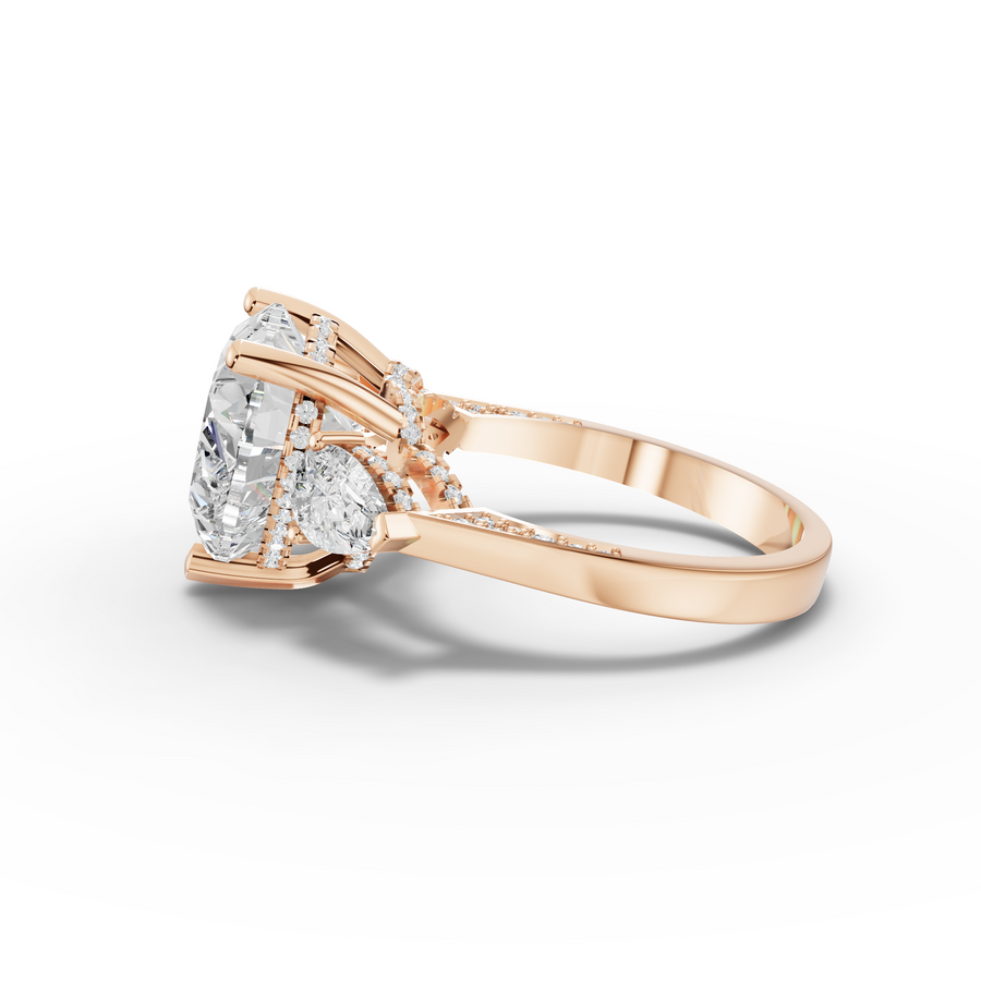 6.05 Ct Heart Lab Diamond Three Stone Ring with Hidden Halo 5.00 Ct Center