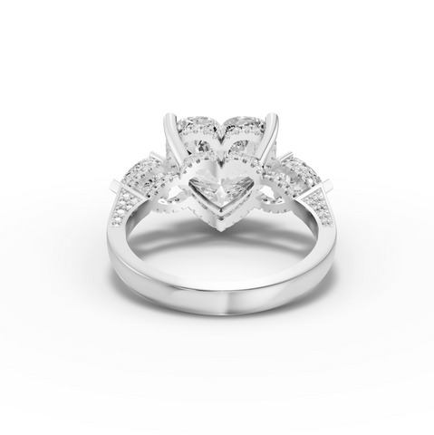6.05 Ct Heart Lab Diamond Three Stone Ring with Hidden Halo 5.00 Ct Center