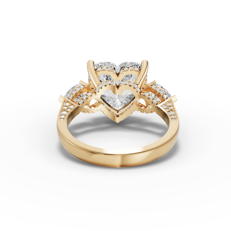 6.05 Ct Heart Lab Diamond Three Stone Ring with Hidden Halo 5.00 Ct Center