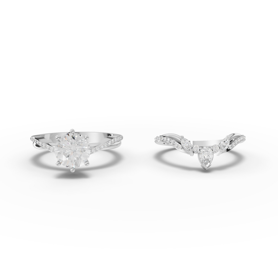 1.87 Ct Round Solitaire With Curved Side Band Set 1.50 Ct Center