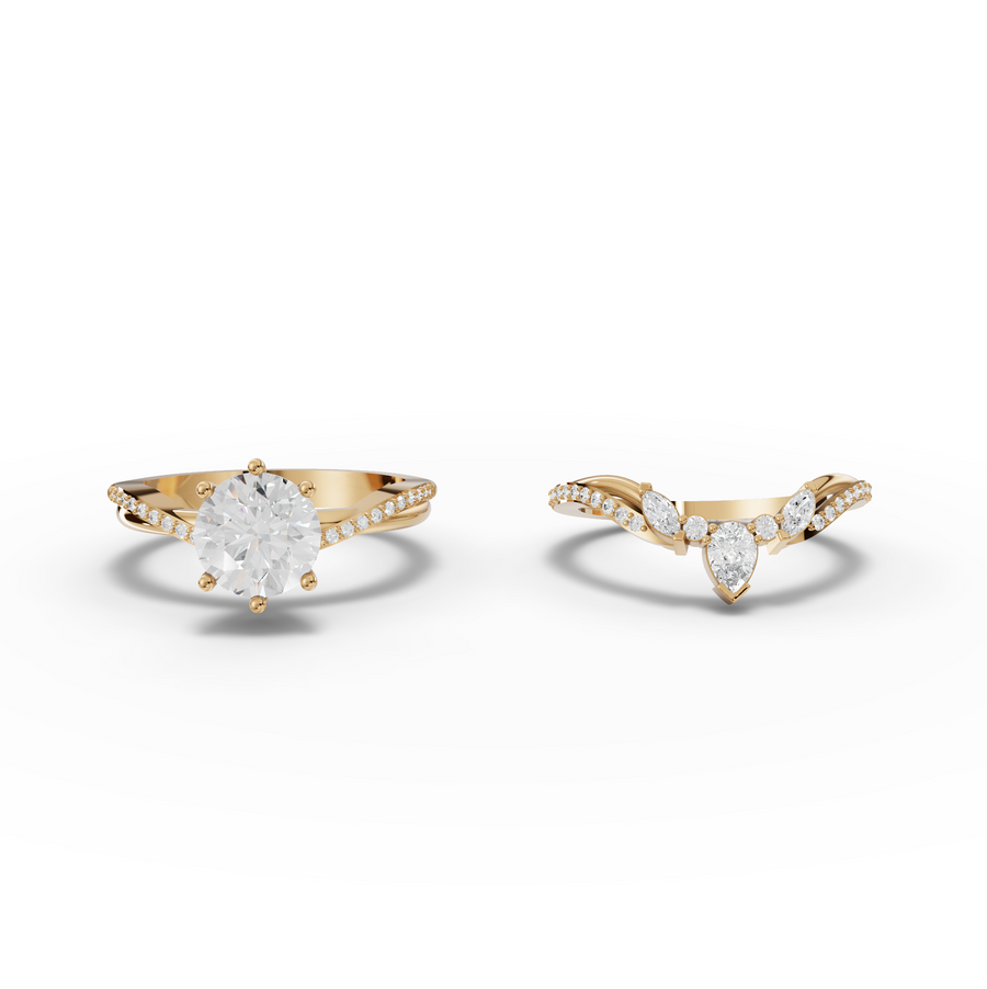 1.87 Ct Round Solitaire With Curved Side Band Set 1.50 Ct Center