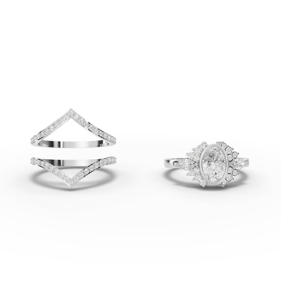 1.75 Ct Oval Halo With Side Stone Band Ring Set 1.00 Ct Center