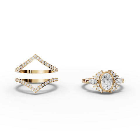 1.75 Ct Oval Solitaire Halo Lab Diamond Ring with Accent Band Set 1 Ct Center