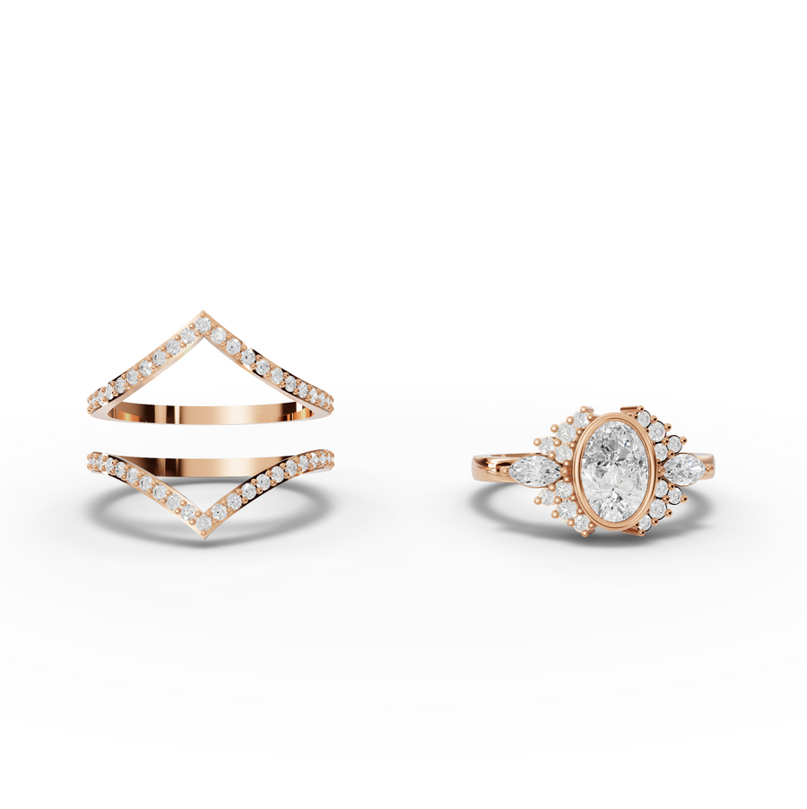 1.75 Ct Oval Halo With Side Stone Band Ring Set 1.00 Ct Center