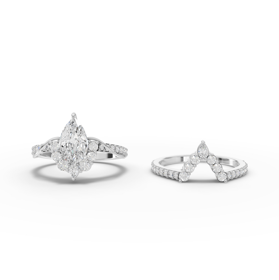 1.83 Ct Pear Halo with Split Pavé Band Set 1.00 Ct Center