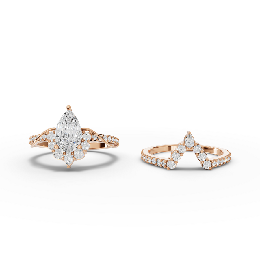 1.83 Ct Pear Halo with Split Pavé Band Set 1.00 Ct Center