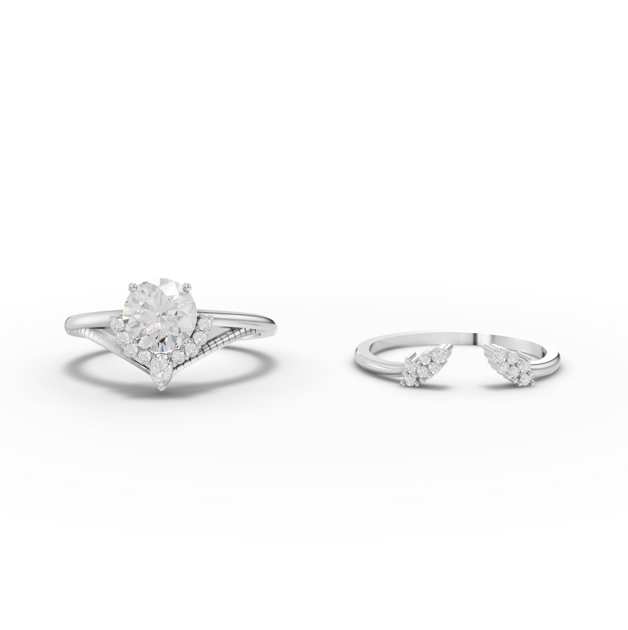 1.16 Ct Round Halo With Side Stone Band Set 1.00 Ct Center