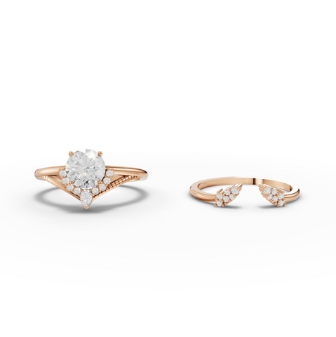 1.16 Ct Round Lab Diamond Halo Ring Set with Split Shank 1.00 Ct Center
