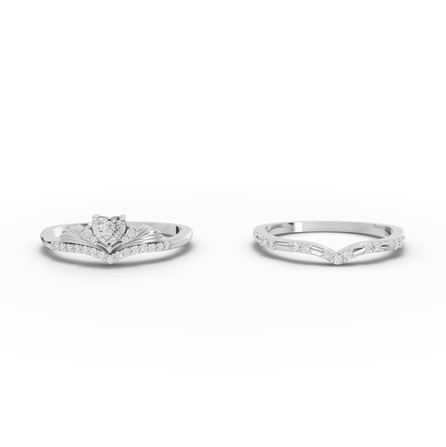 0.39 Ct Heart Solitaire With Side Stone Band Set