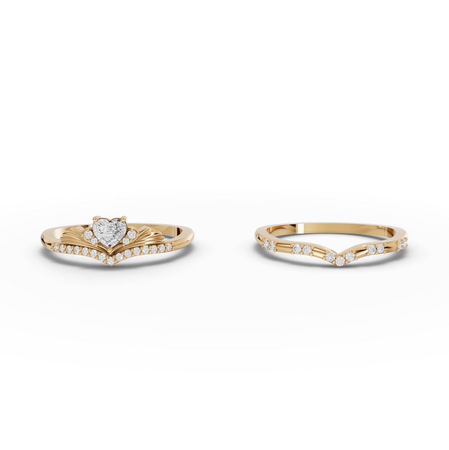 0.39 Ct Heart Solitaire With Side Stone Band Set
