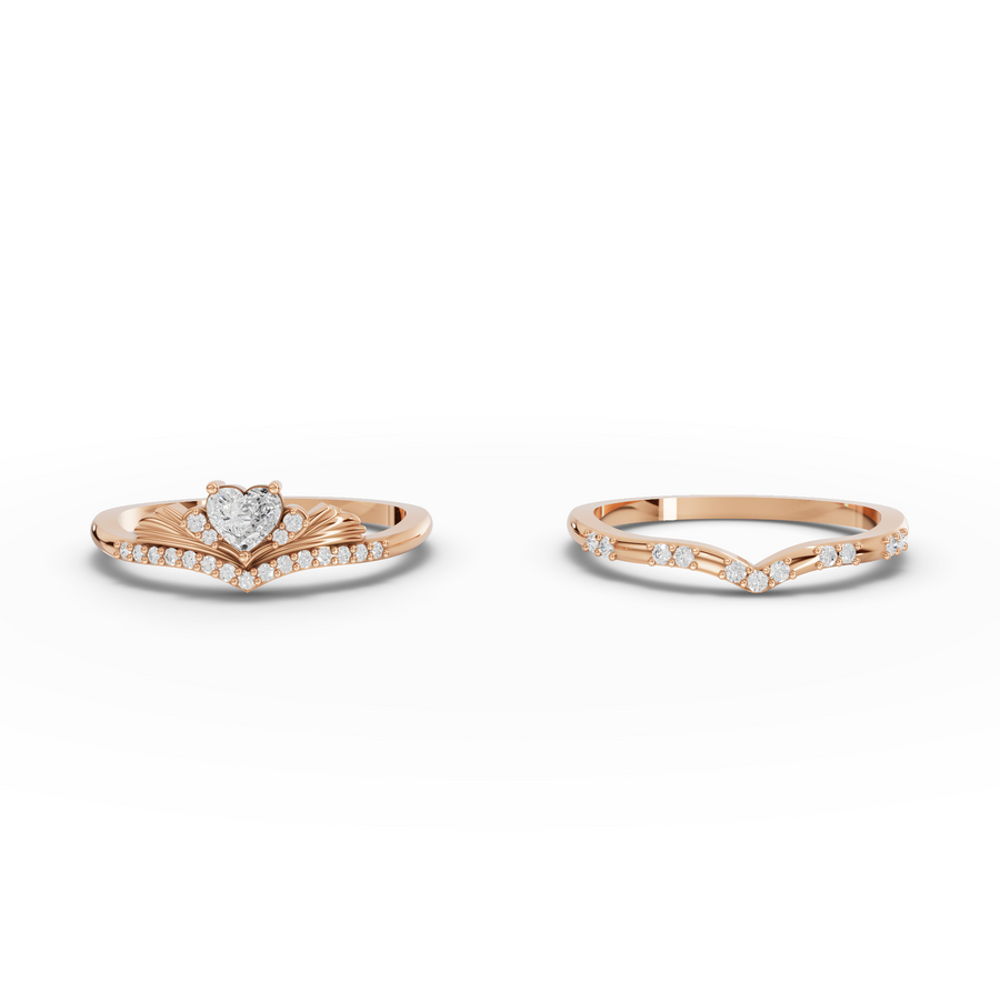 0.39 Ct Heart Solitaire With Side Stone Band Set
