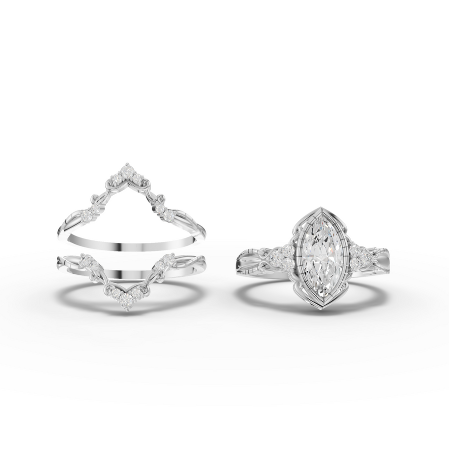 1.23 Ct Marquise Halo With Side Stone Band Set 1.00 Ct Center