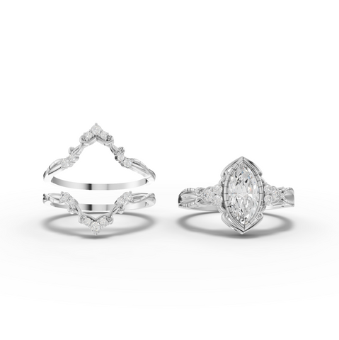 1.23 Ct Marquise Halo With Side Stone Band Set 1.00 Ct Center