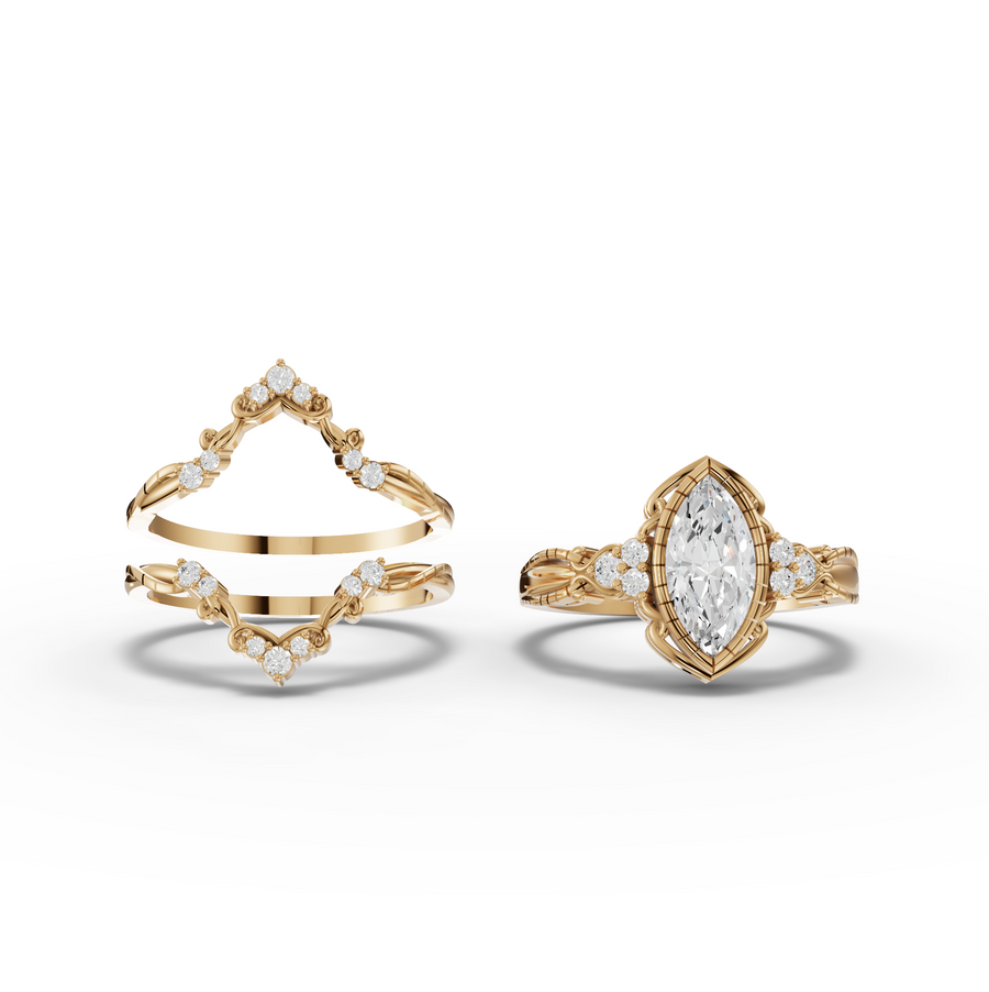 1.23 Ct Marquise Halo With Side Stone Band Set 1.00 Ct Center