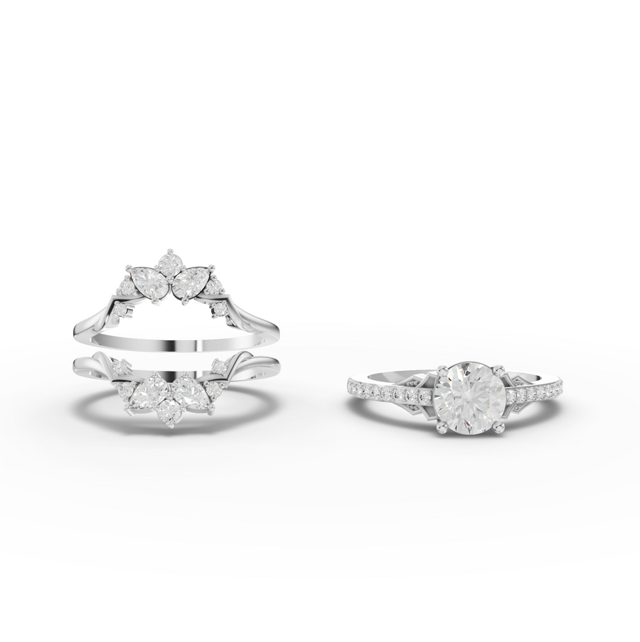 1.65 Ct Round Halo With Side Stone Band Set 1.00 Ct Center