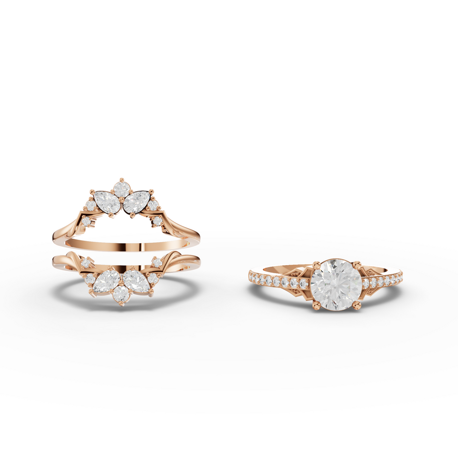 1.65 Ct Round Halo With Side Stone Band Set 1.00 Ct Center
