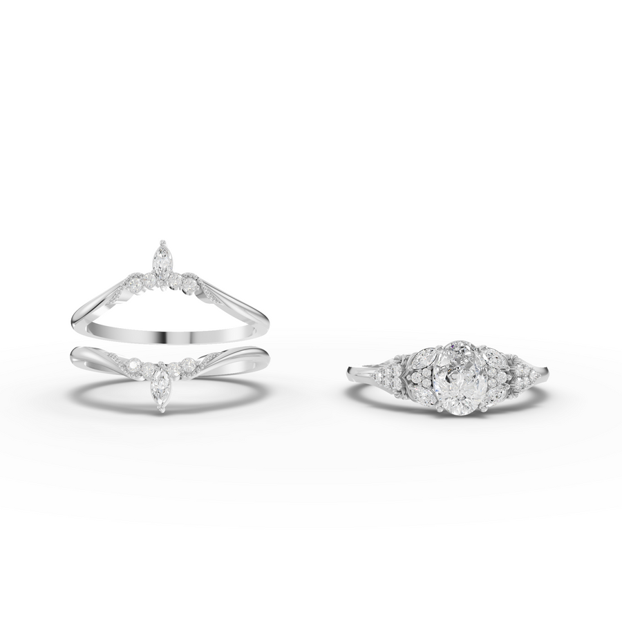 1.04 Ct Oval Halo With Side Stone Band 0.75 Ct Center