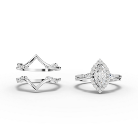 1.37 Ct Marquise Halo With Side Stone Band 1.00 Ct Center