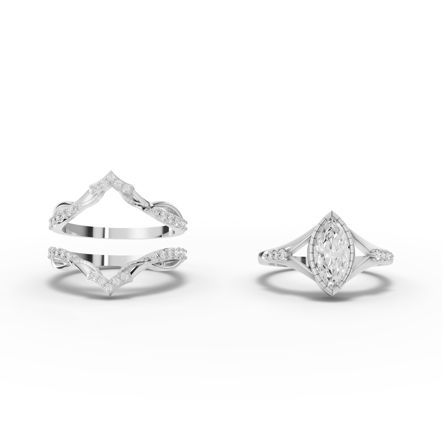 1.37 Ct Marquise Solitaire Lab Diamond Accent Split Band Set 1.00 Ct Center
