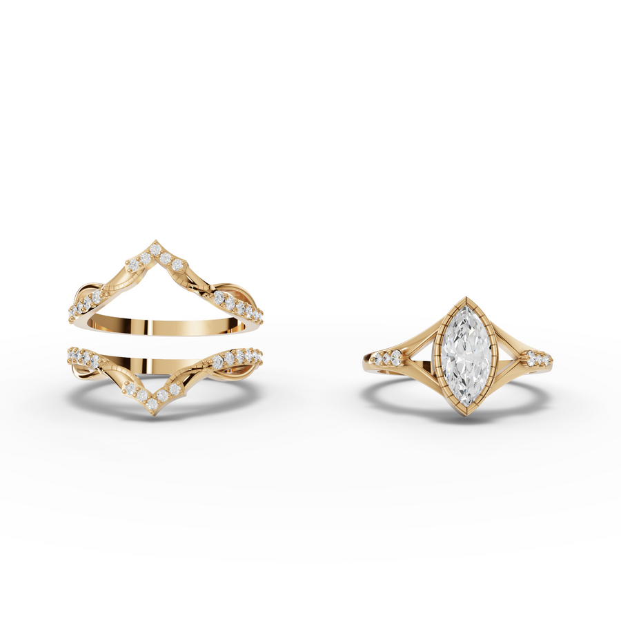 1.37 Ct Marquise Solitaire Lab Diamond Accent Split Band Set 1.00 Ct Center