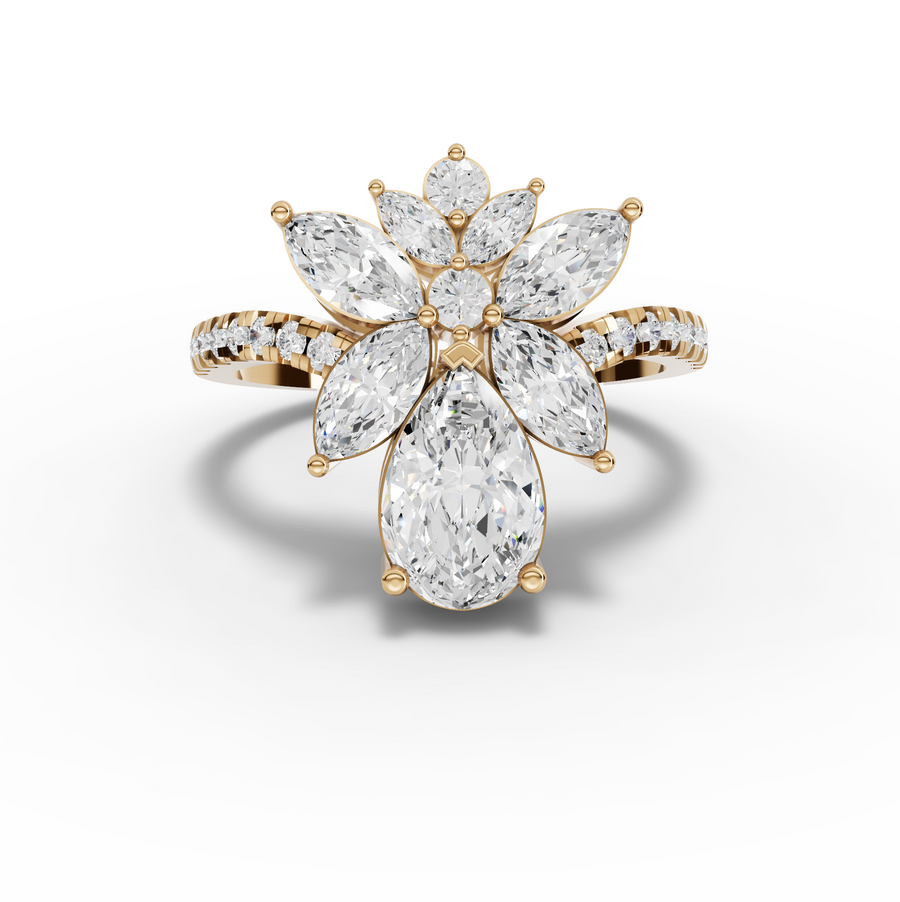 2.05 Ct Pear & Marquise Floral Lab Diamond Cluster Ring with Accent Band