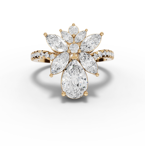 2.05 Ct Pear & Marquise Floral Lab Diamond Cluster Ring with Accent Band