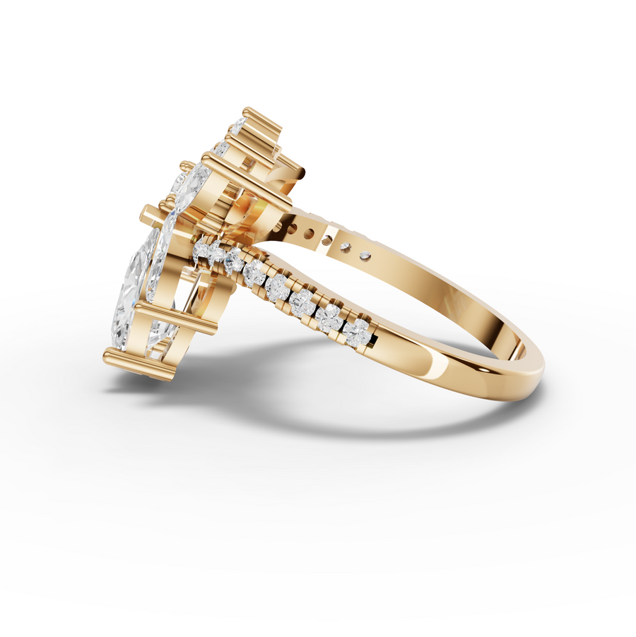 2.05 Ct Pear & Marquise Floral Lab Diamond Cluster Ring with Accent Band
