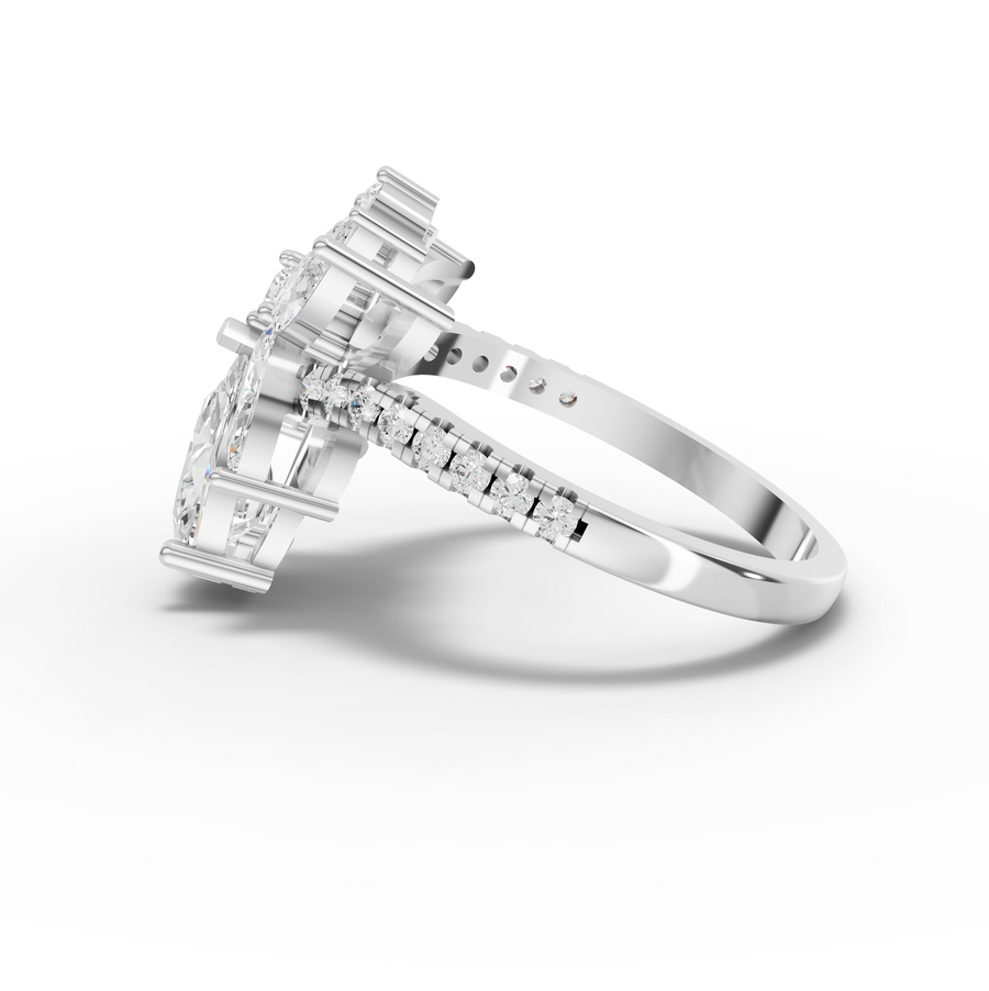 2.05 Ct Pear & Marquise Floral Lab Diamond Cluster Ring with Accent Band