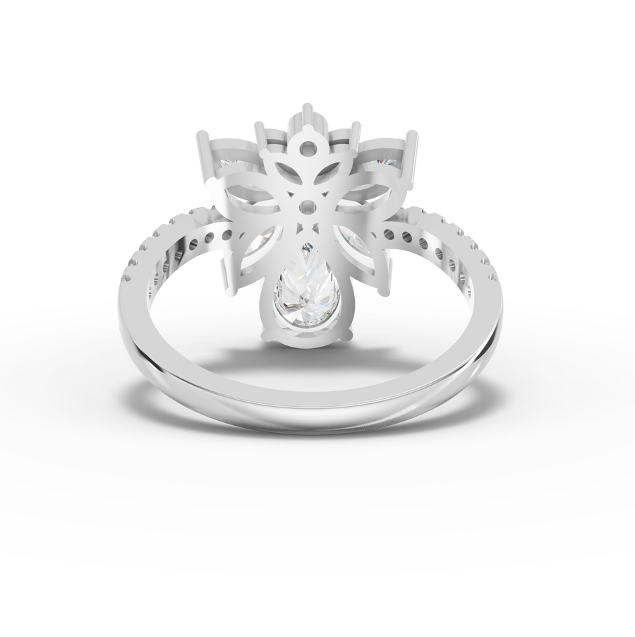 2.05 Ct Pear & Marquise Floral Lab Diamond Cluster Ring with Accent Band