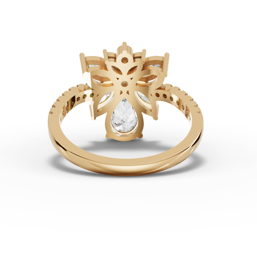 2.05 Ct Pear & Marquise Floral Lab Diamond Cluster Ring with Accent Band
