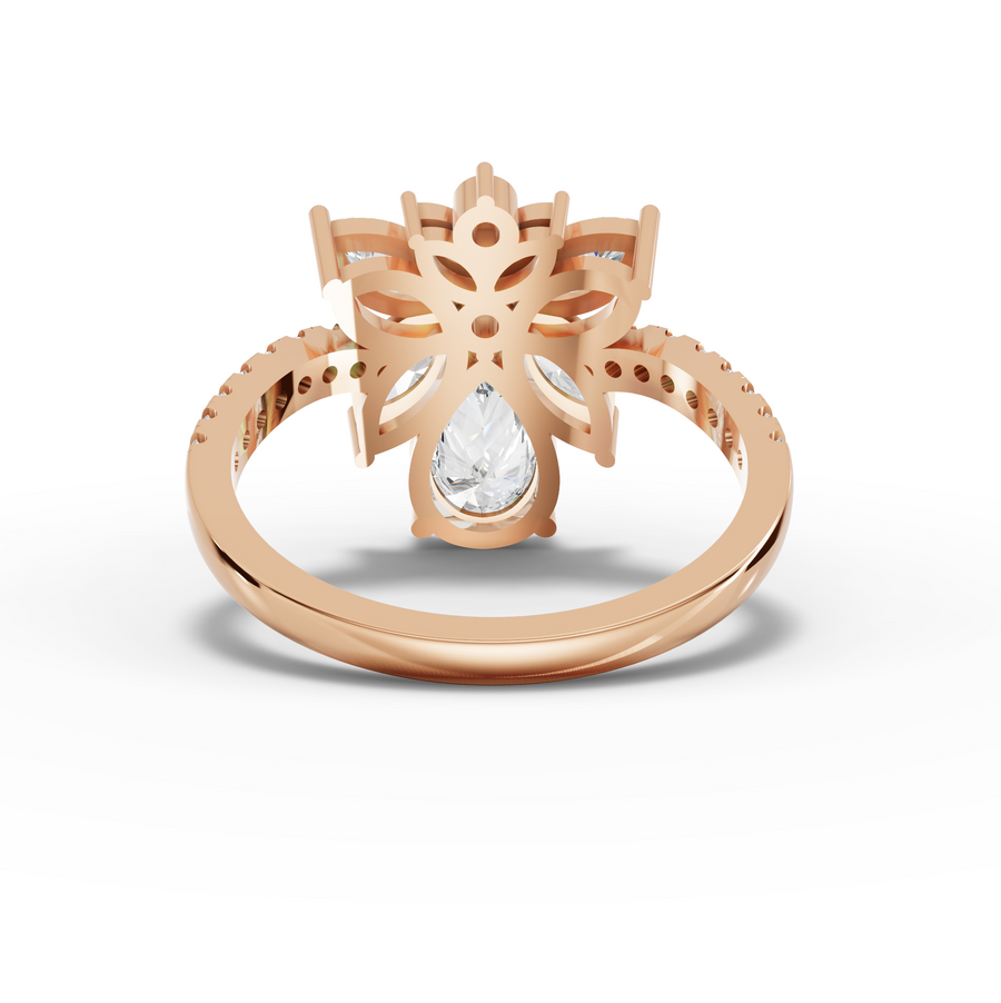 2.05 Ct Pear & Marquise Floral Lab Diamond Cluster Ring with Accent Band