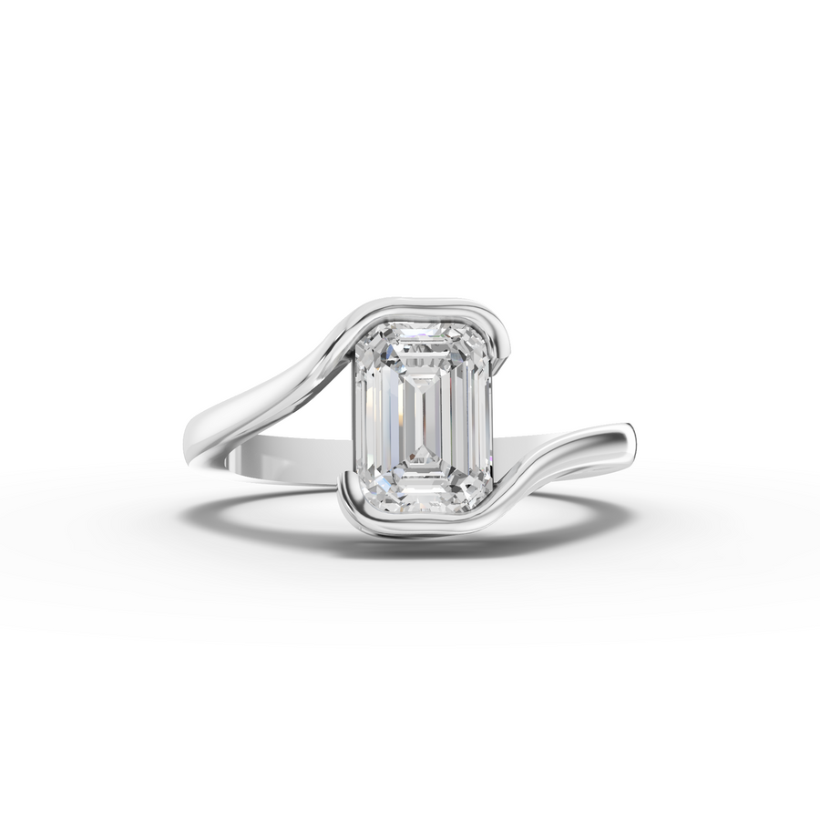 1.50 Ct Emerald Solitaire Lab Grown Diamond Bypass Ring 1.50 Ct Center