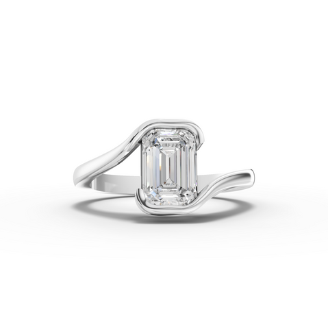 1.50 Ct Emerald Solitaire Lab Grown Diamond Bypass Ring 1.50 Ct Center