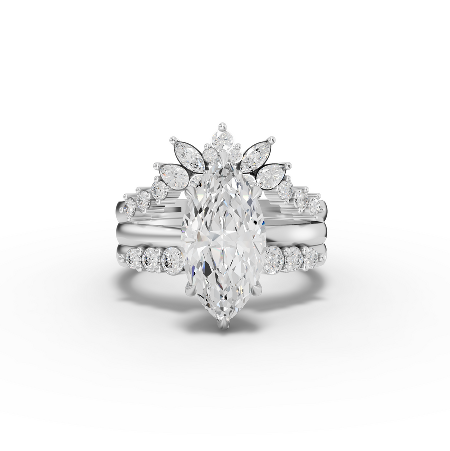 3.25 Ct Marquise Lab Diamond Floral Halo Ring with Accent Set 2.50 Ct Center