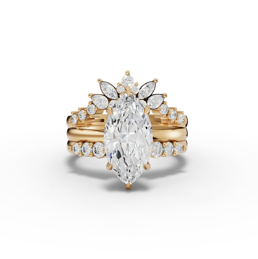 3.25 Ct Marquise Lab Diamond Floral Halo Ring with Accent Set 2.50 Ct Center