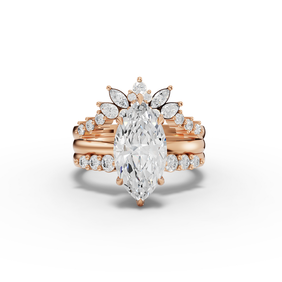 3.25 Ct Marquise Lab Diamond Floral Halo Ring with Accent Set 2.50 Ct Center