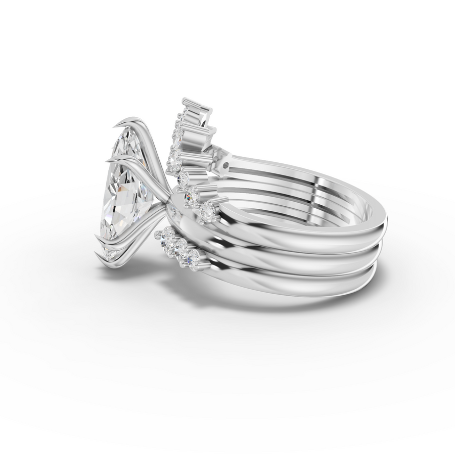 3.25 Ct Marquise Lab Diamond Floral Halo Ring with Accent Set 2.50 Ct Center