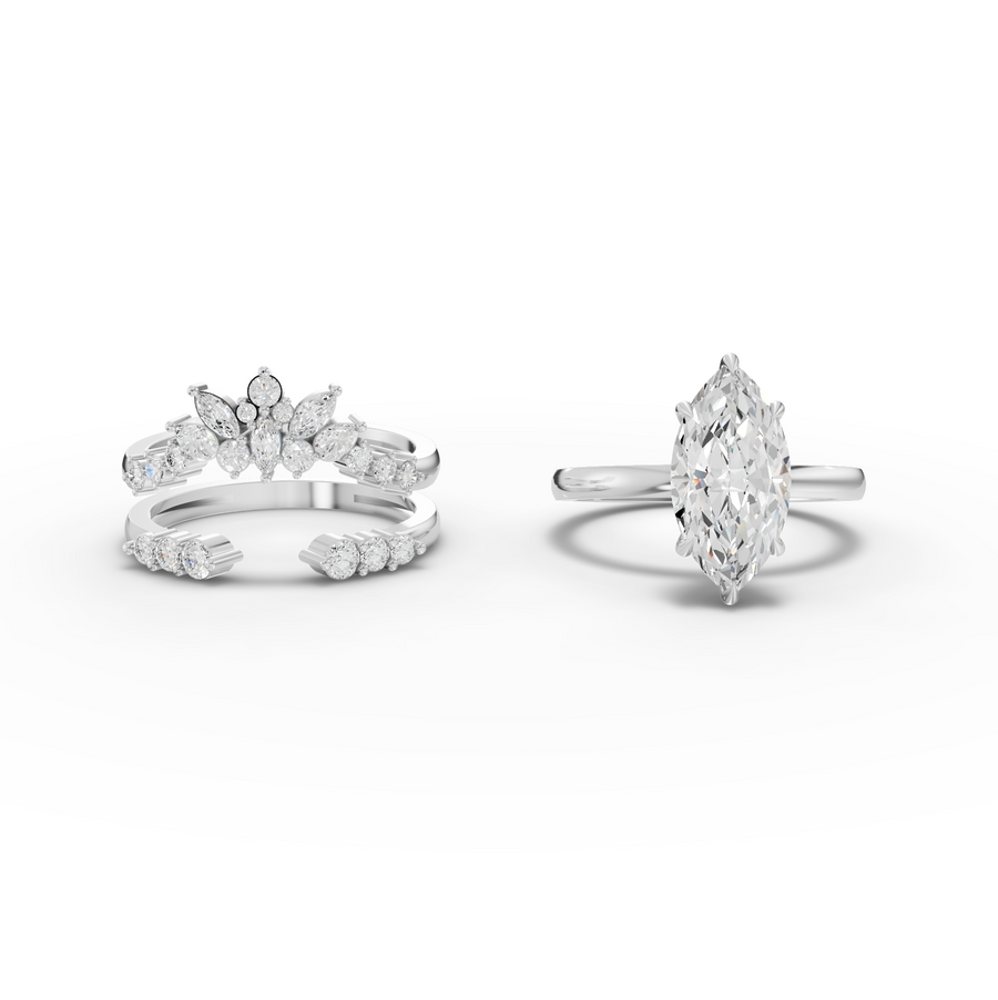 3.25 Ct Marquise Lab Diamond Floral Halo Ring with Accent Set 2.50 Ct Center