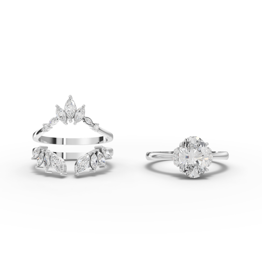 2.85 Ct Oval Lab Diamond Halo Ring with Marquise Accents Set 2.00 Ct Center