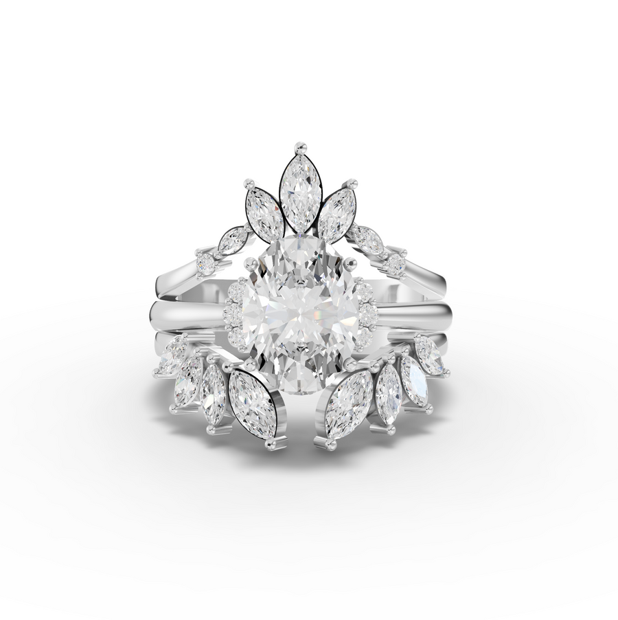 2.85 Ct Oval Lab Diamond Halo Ring with Marquise Accents Set 2.00 Ct Center