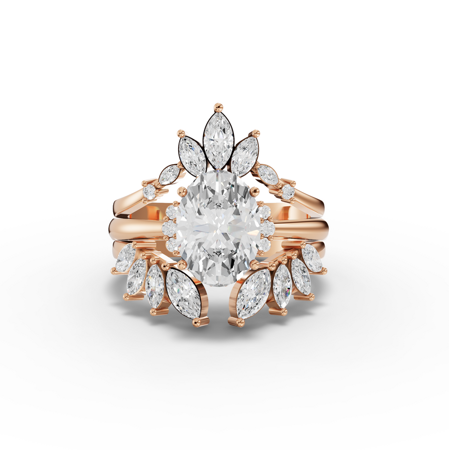 2.85 Ct Oval Lab Diamond Halo Ring with Marquise Accents Set 2.00 Ct Center