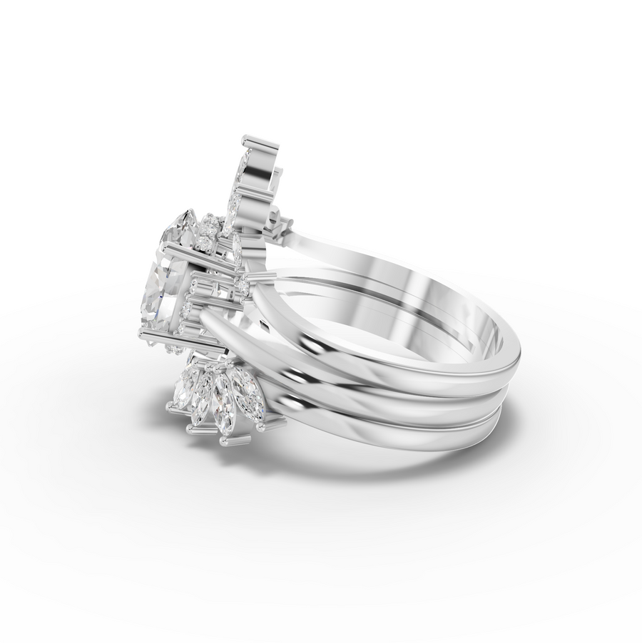 2.85 Ct Oval Lab Diamond Halo Ring with Marquise Accents Set 2.00 Ct Center