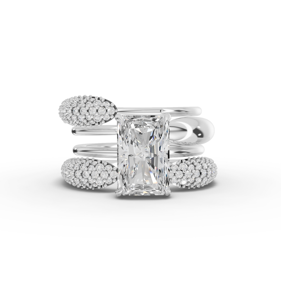 3.68 Ct Radiant Lab Diamond Hidden Halo Ring with Accents Set 3.00 Ct Center