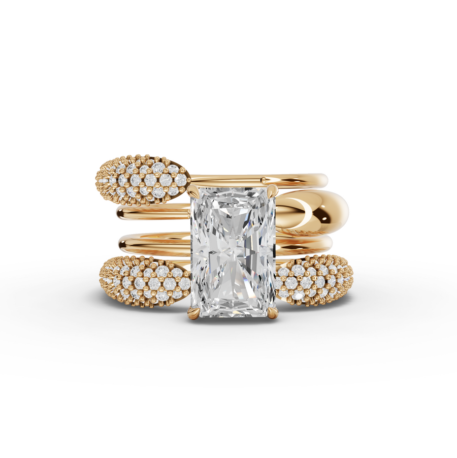 3.68 Ct Radiant Lab Diamond Hidden Halo Ring with Accents Set 3.00 Ct Center