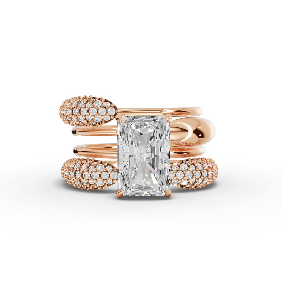 3.68 Ct Radiant Lab Diamond Hidden Halo Ring with Accents Set 3.00 Ct Center