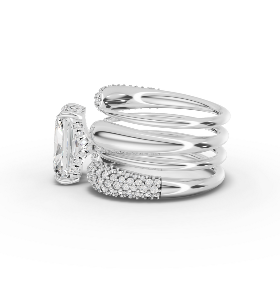 3.68 Ct Radiant Lab Diamond Hidden Halo Ring with Accents Set 3.00 Ct Center