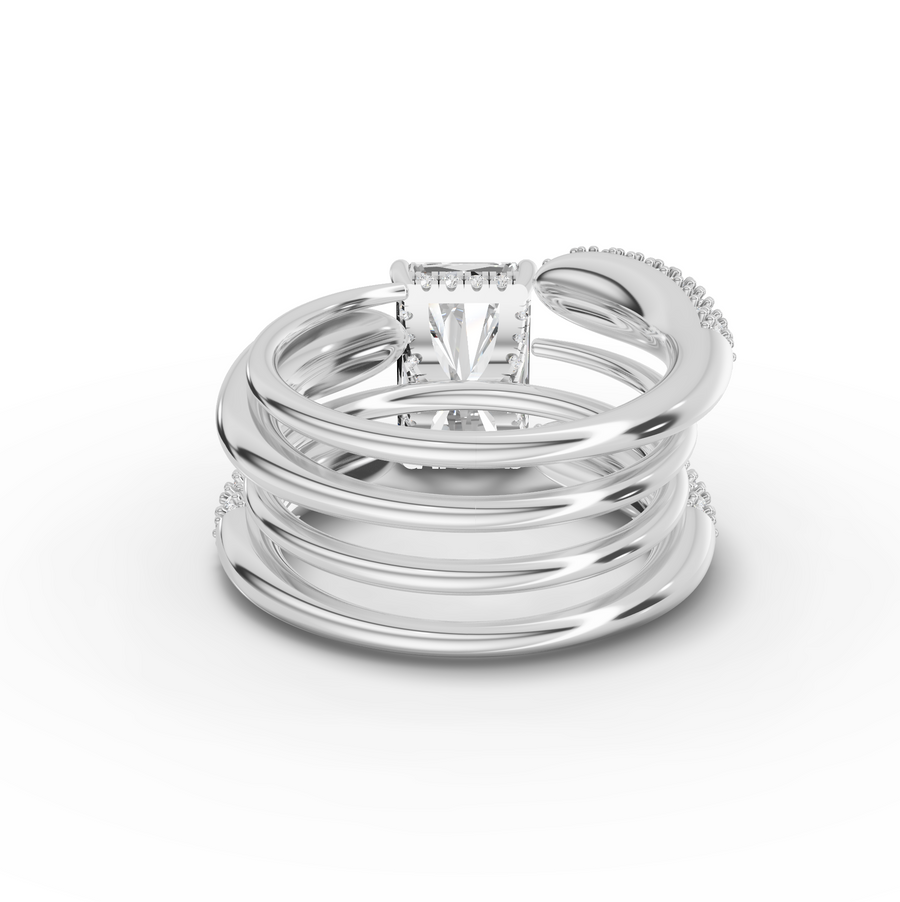 3.68 Ct Radiant Lab Diamond Hidden Halo Ring with Accents Set 3.00 Ct Center