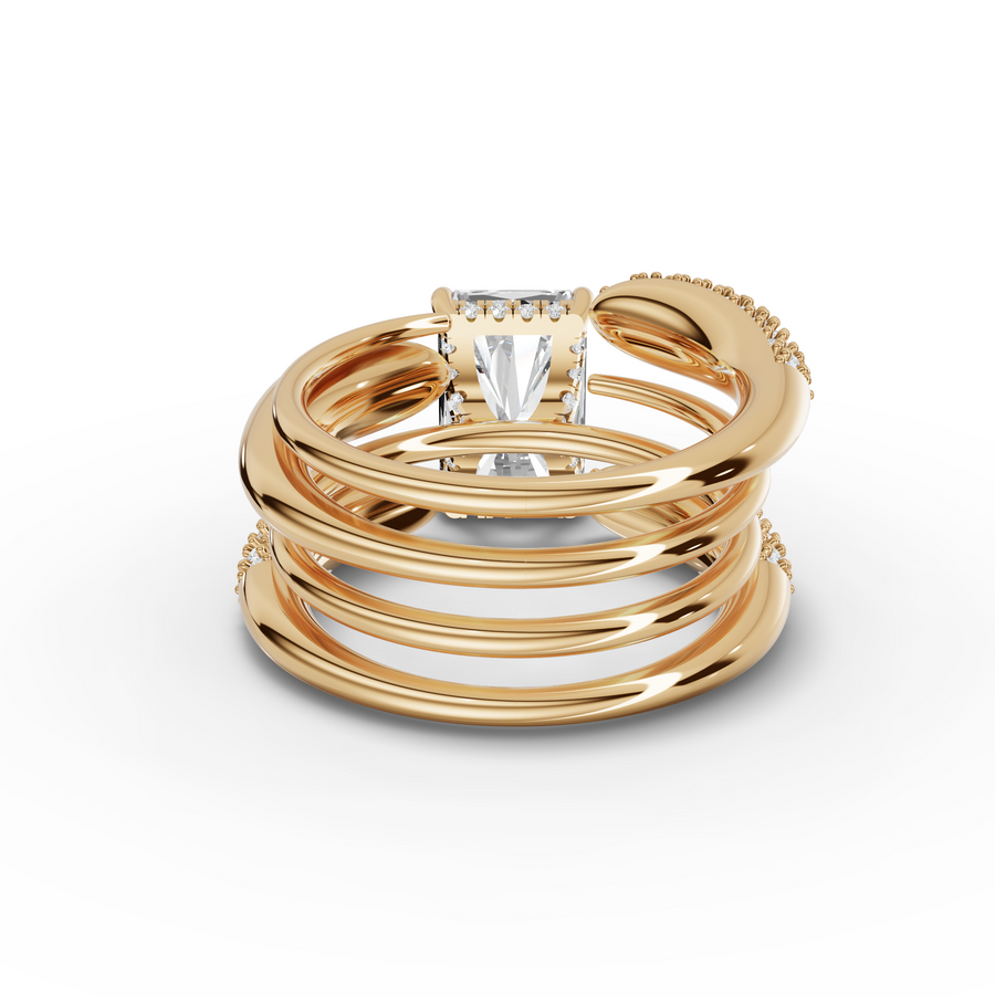 3.68 Ct Radiant Lab Diamond Hidden Halo Ring with Accents Set 3.00 Ct Center