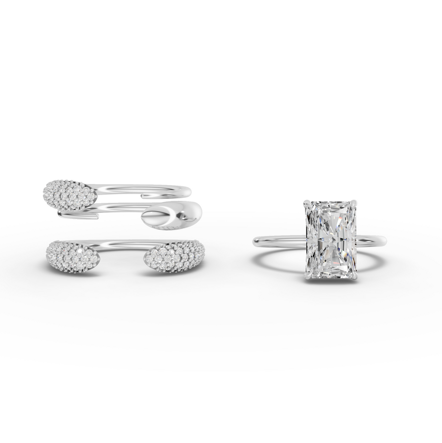 3.68 Ct Radiant Lab Diamond Hidden Halo Ring with Accents Set 3.00 Ct Center