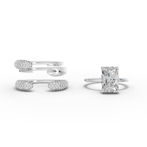 3.68 Ct Radiant Lab Diamond Hidden Halo Ring with Accents Set 3.00 Ct Center